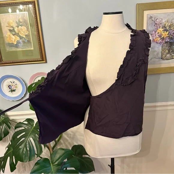 J Crew Sleeveless Wrap Blouse 4 Purple 100% Silk Ruffled Purple Office Holiday - Picture 4 of 8